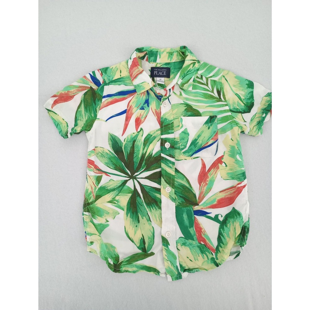 The Children's Place Button Down Shirt Toddler 4T White Tropical Floral Print